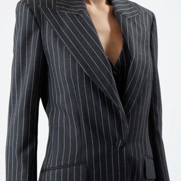 Lafayette 148 NY Wool Blazer Charcoal Pinstripe Single Button Pocketed Jacket 8 - Picture 13 of 14